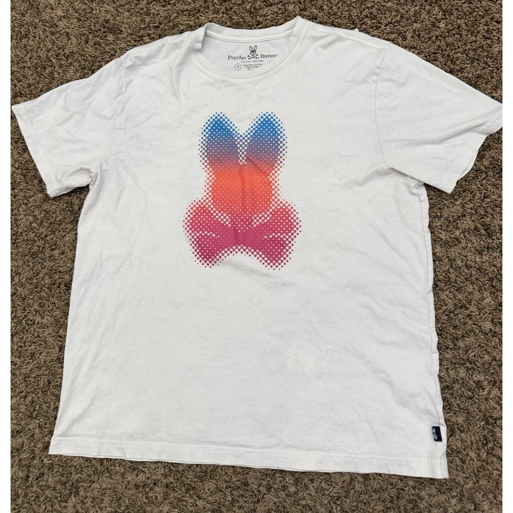 Psycho Bunny Graphic T-Shirt White ColorfulBunny Logo Tee Sz 8